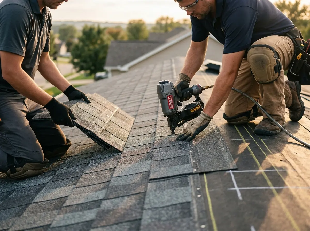 Professional roofer working on a residential roof in Wheat Ridge